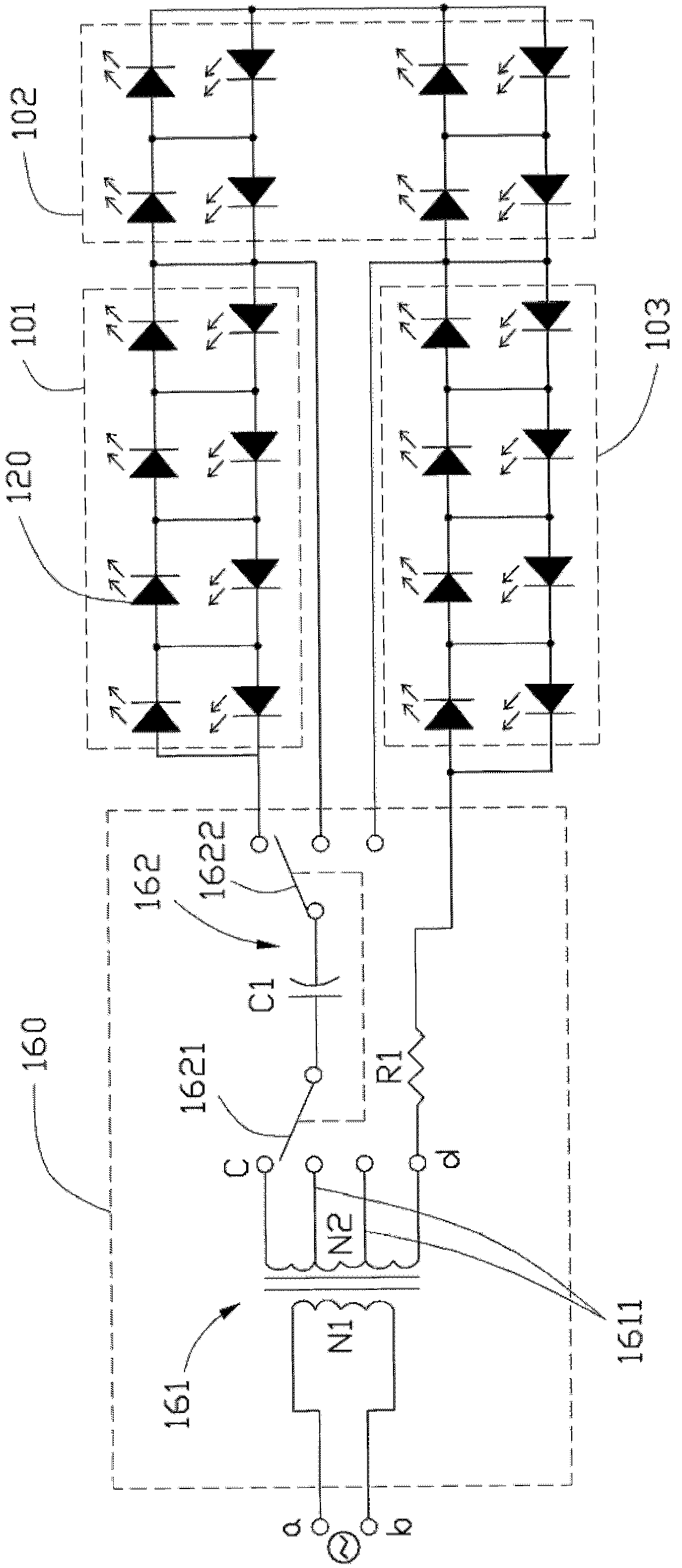 Alternating-current LED (light emitting diode) illumination device