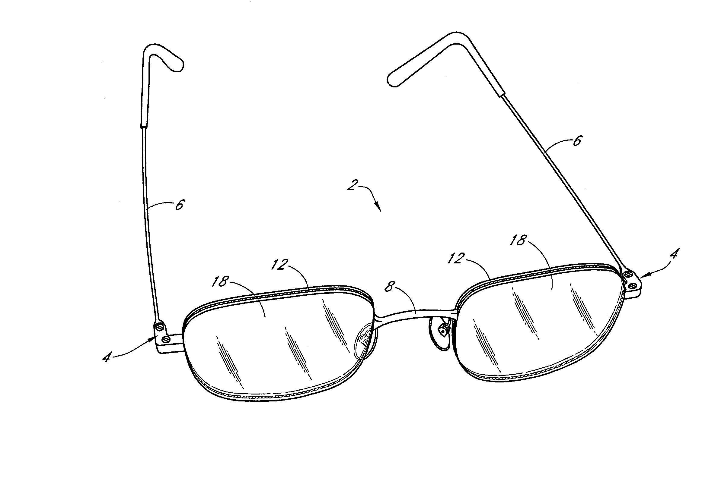 Adjustable tensioning system for rimless eyewear