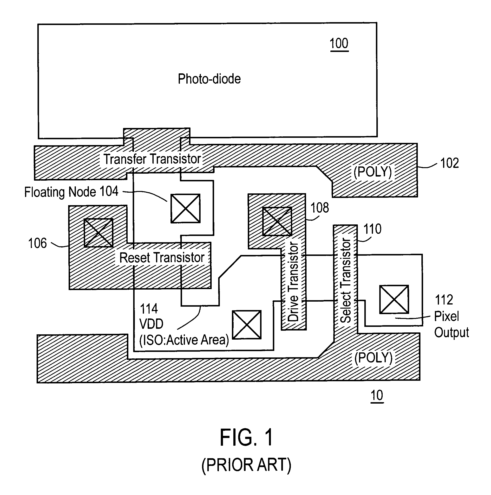 Pixel for CMOS image sensor having a select shape for low pixel crosstalk