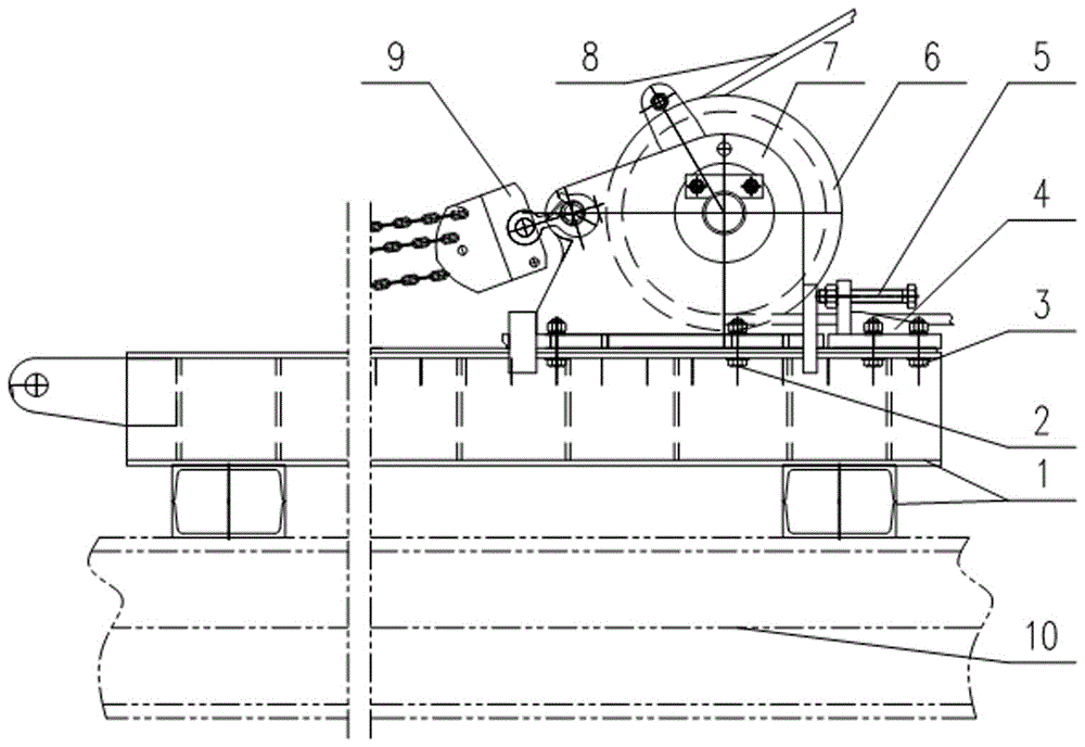 Trailer wagon tensioning device for large-size tower crane