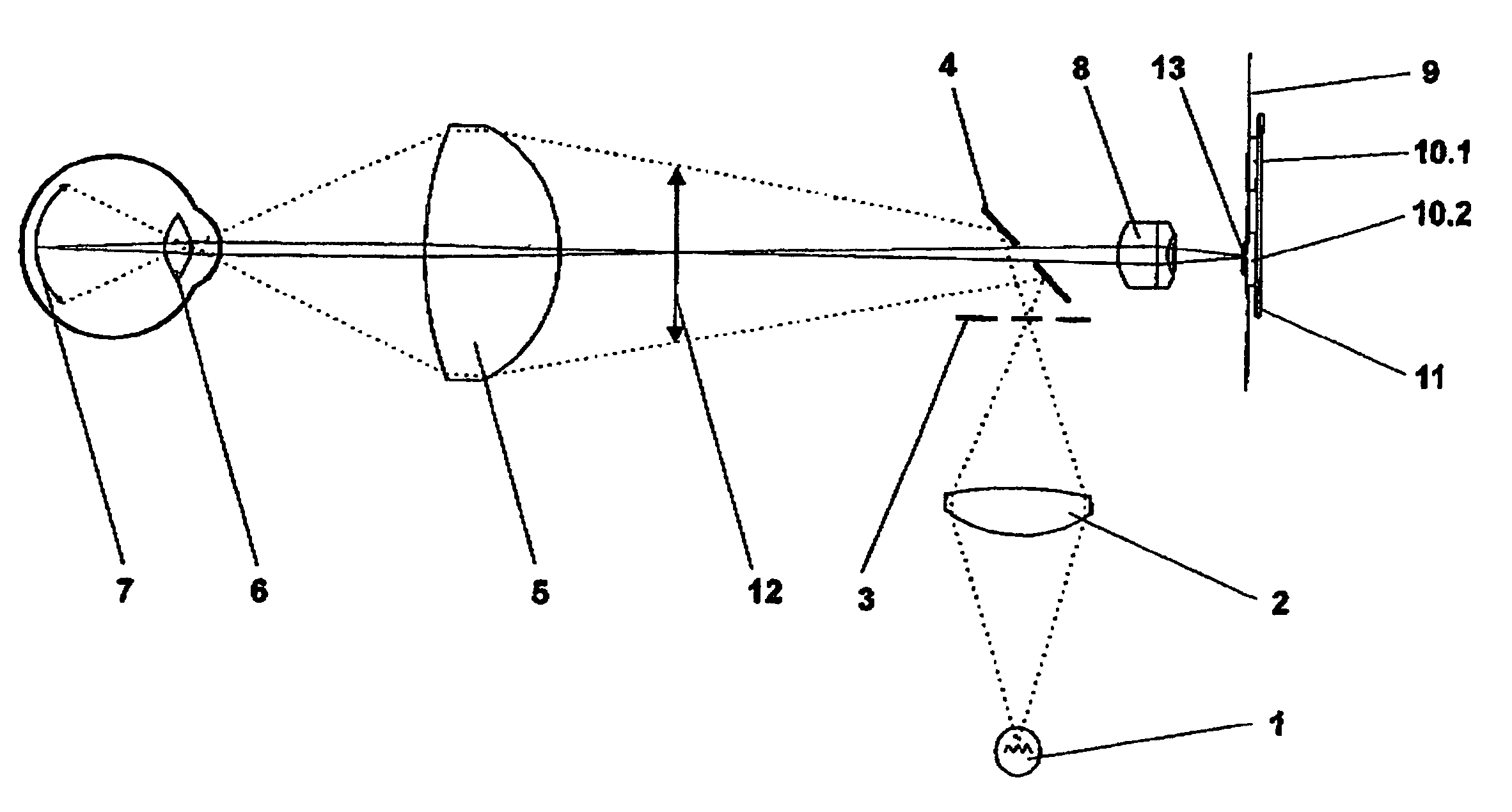 Device for imaging and observing an eye at a selectable image scale