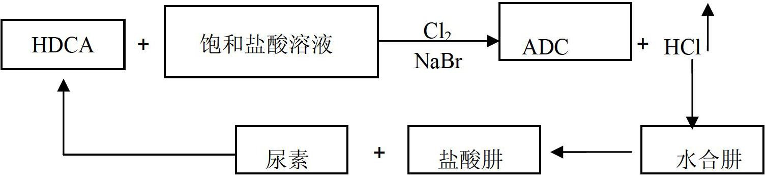 Method for producing ADC foaming agent by using chlorine gas-oxidized HDCA (biurea) in saturated hydrochloric acid solution