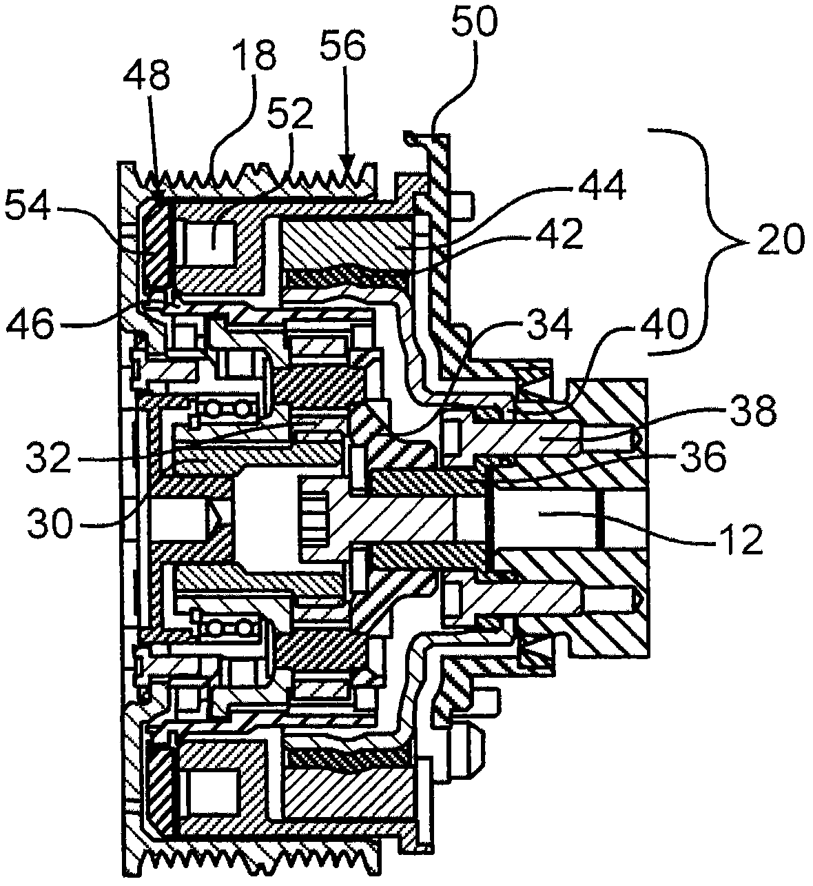 Arrangement with combustion engine and planetary gear attached to same