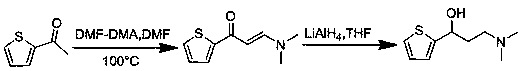 Synthesis method of key intermediate for preparing duloxetine hydrochloride from 2-acetylthiophene