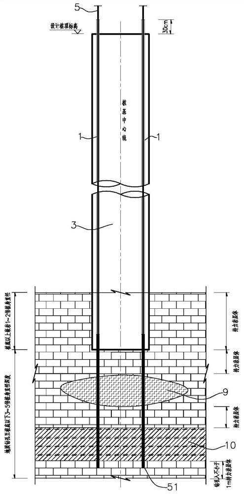 A method for constructing a continuous bearing layer of ultra-long rock-socketed piles in beaded karst areas