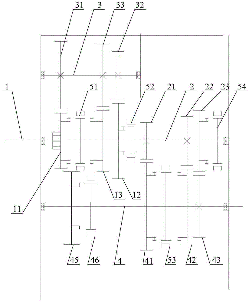 Automobile and mixed connection type double-middle-shaft transmission thereof