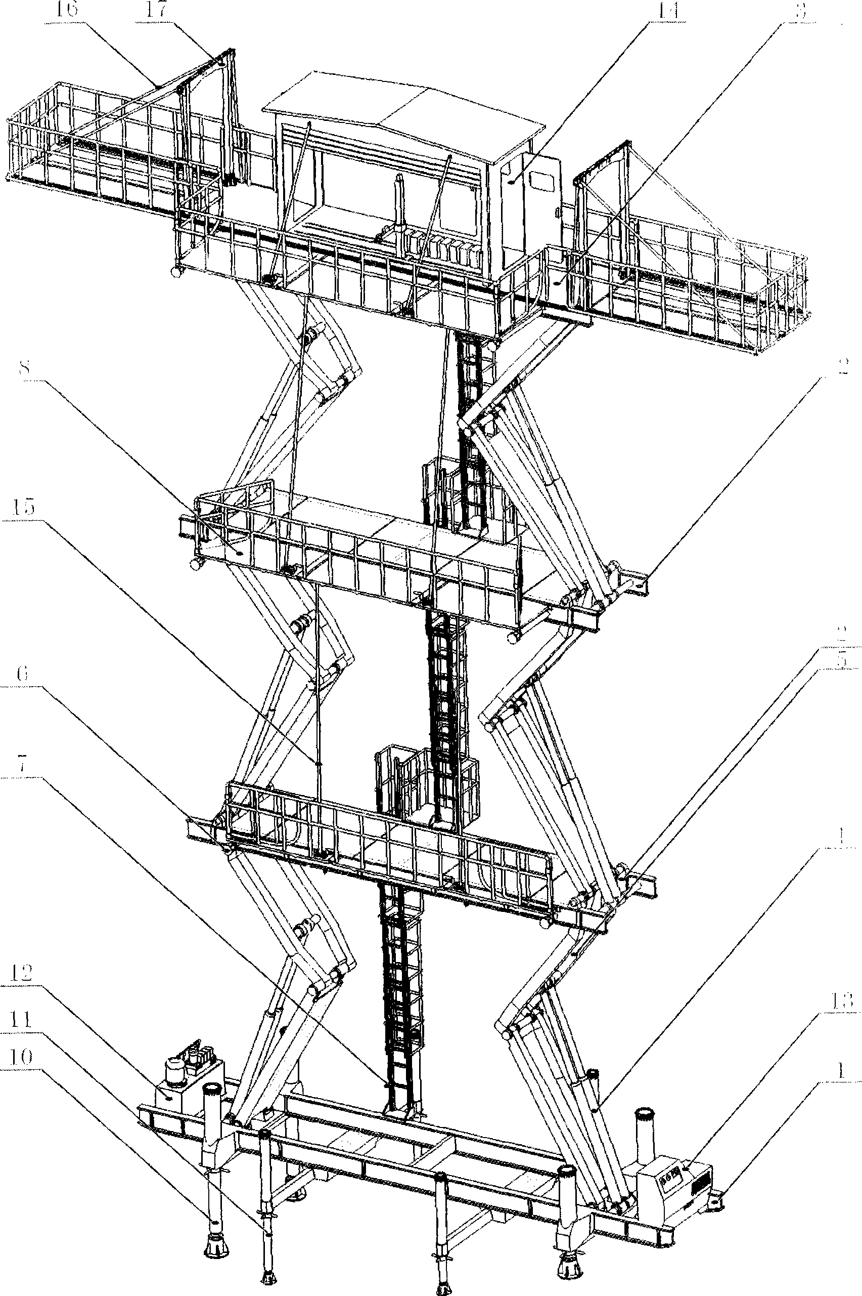 Large-sized aerial work platform for shipbuilding