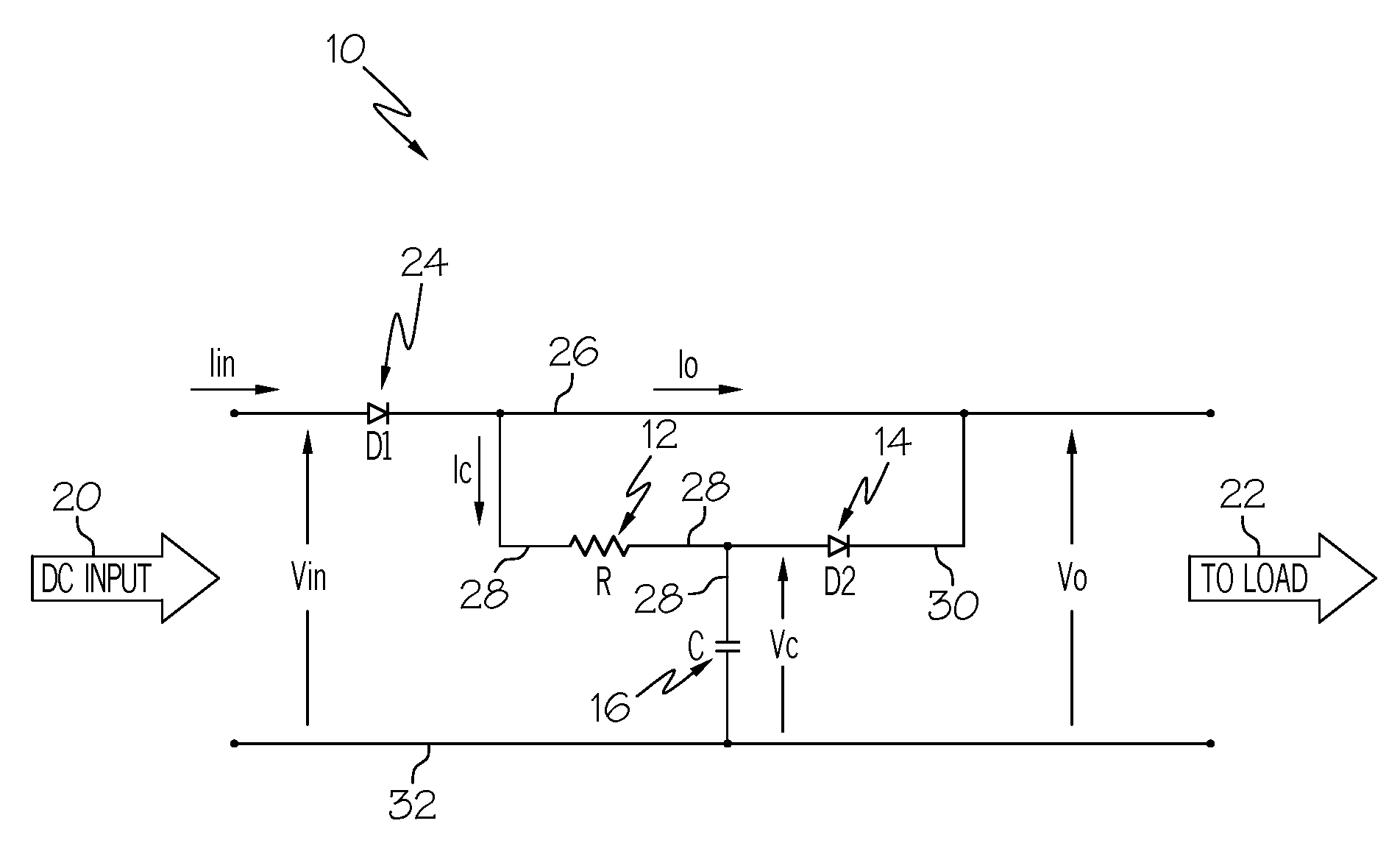 Simple and passive solution for providing power interruption capability with controlled inrush current in critical power supply