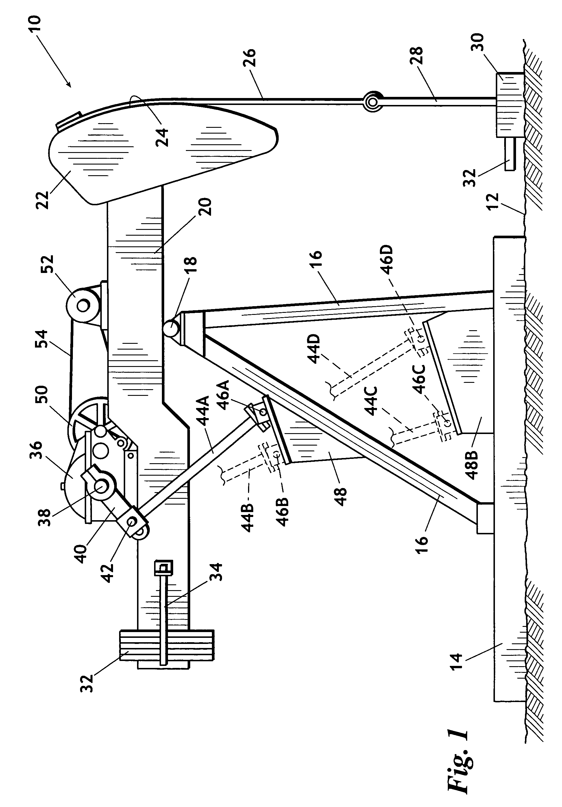 Pumping unit with variable work stroke and return stroke torque factor characteristics