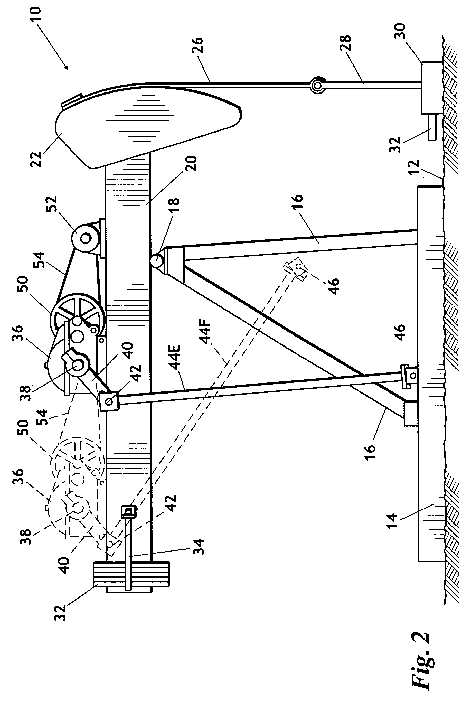 Pumping unit with variable work stroke and return stroke torque factor characteristics