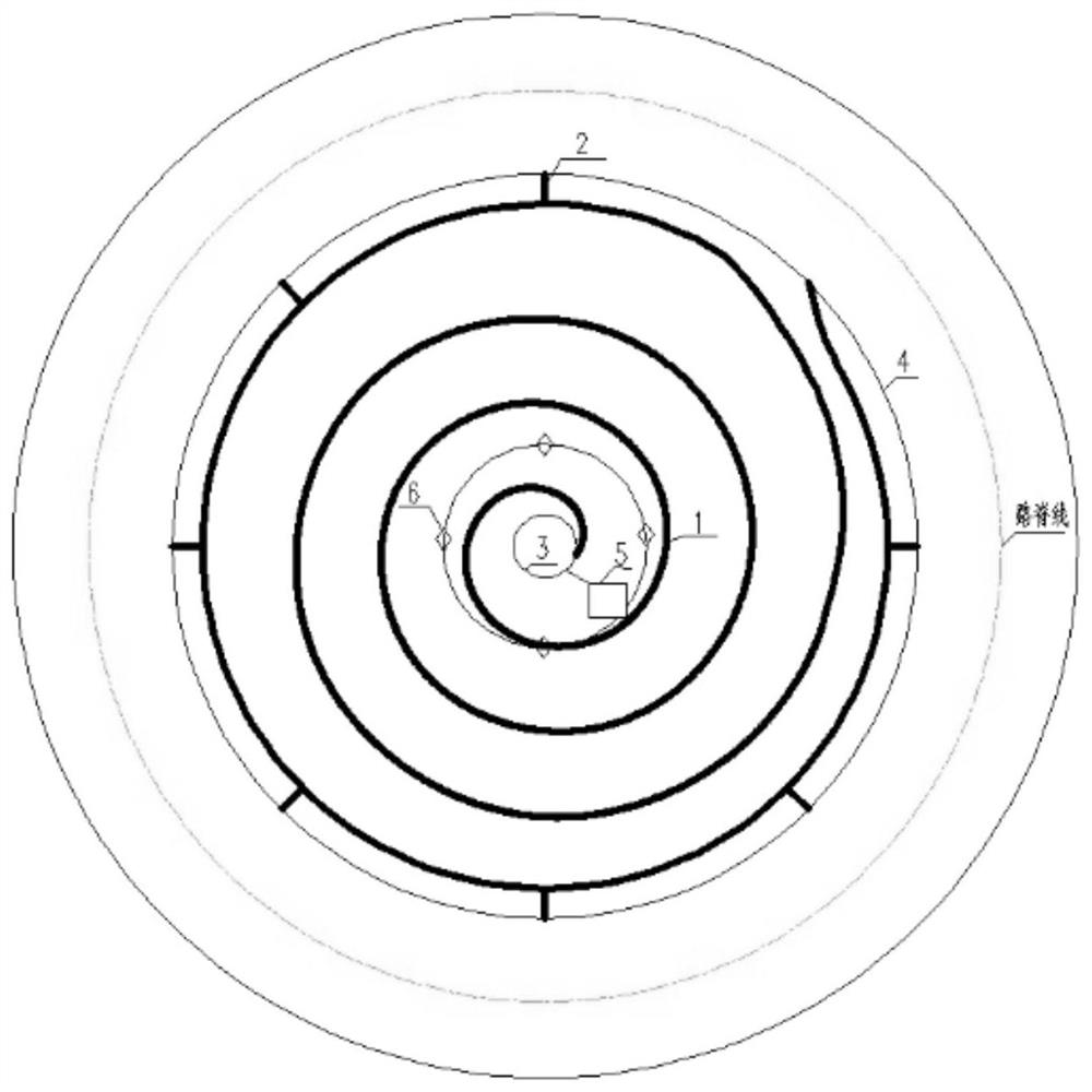 Arid region roundabout spiral water storage and drainage structure and construction method thereof