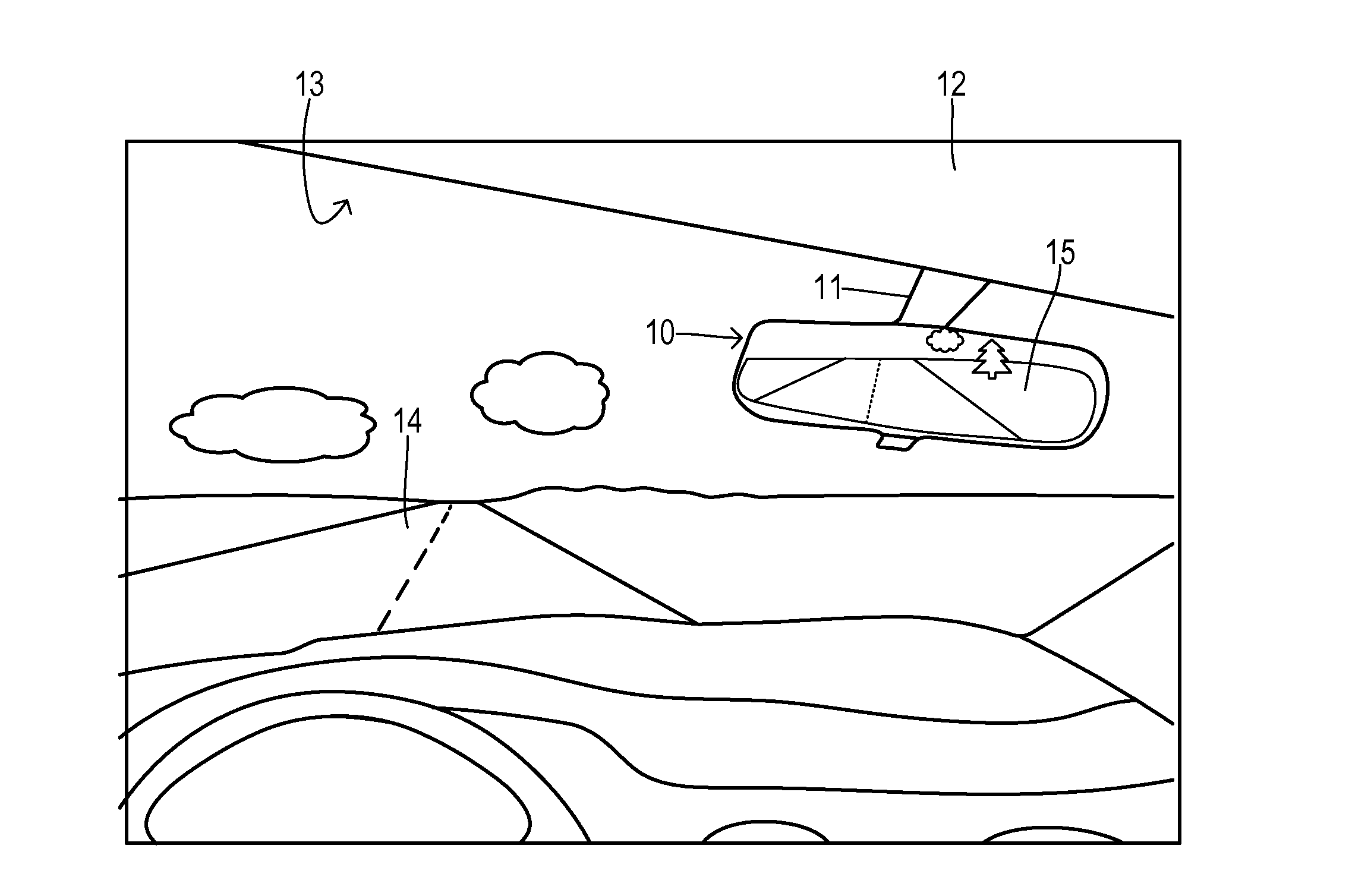 Rear view camera system using rear view mirror location