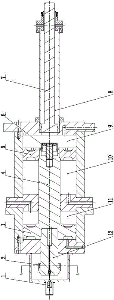 Large-thrust high-speed hydraulic cylinder and work method thereof