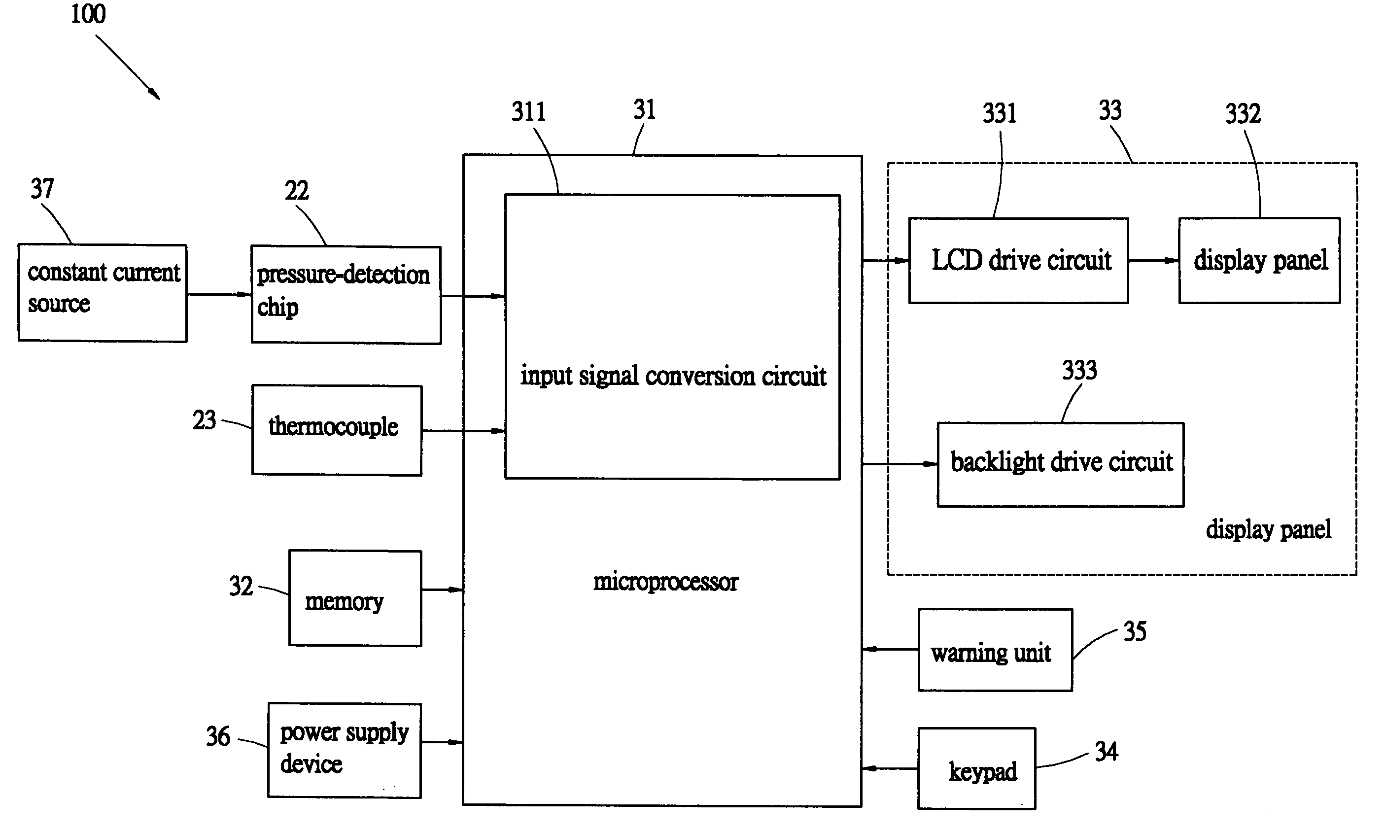 Refrigerant measuring and warning device and sensing element thereof