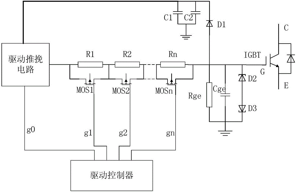 Segmented resistance type IGBT driving circuit and control method thereof