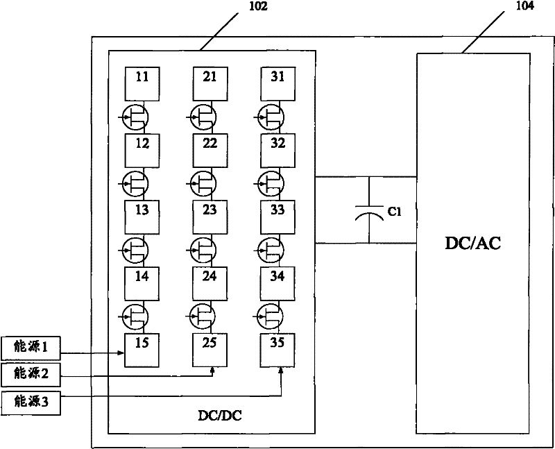 Hybrid inverter for conversion of DC current into AC current