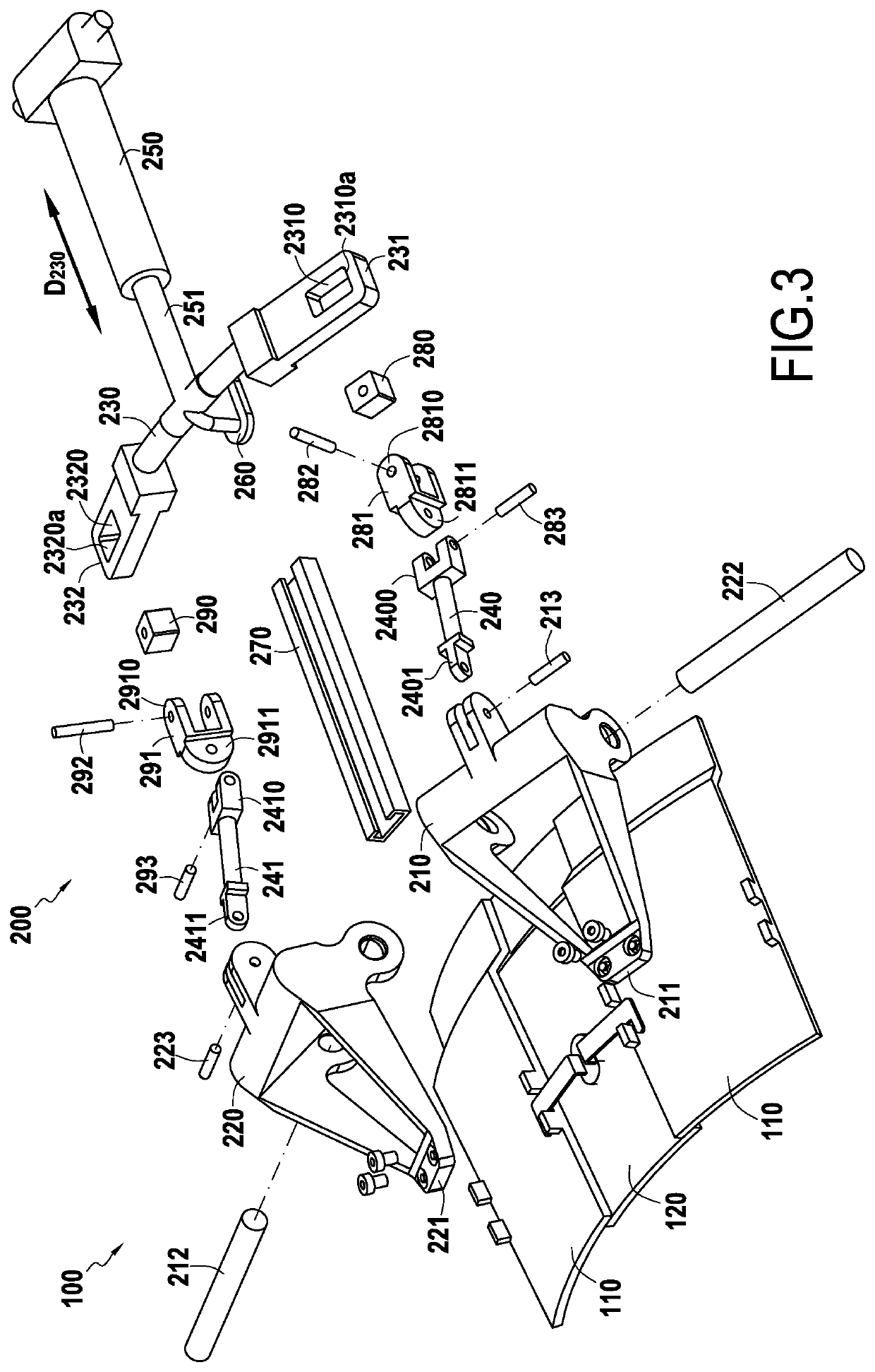 Stiffening of the connection between flaps in a nozzle of variable cross section