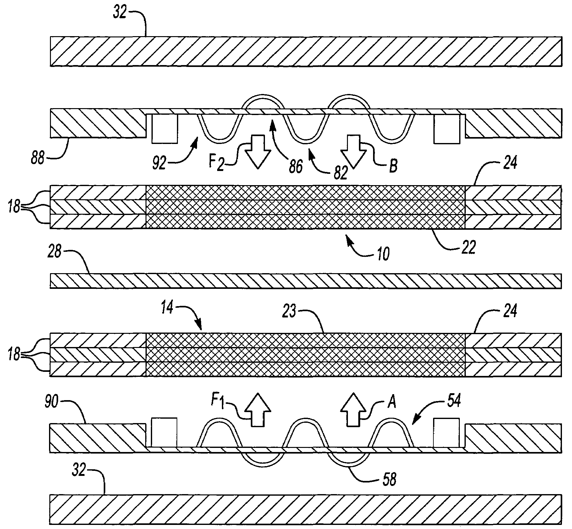 Assembly for maintaining compression for electrical contact of the active area of an electrochemical cell