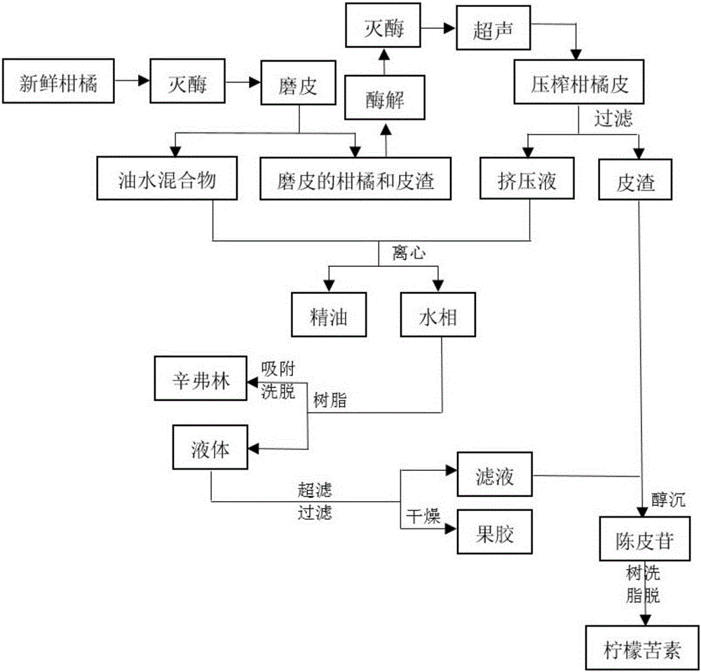 Method of combined extraction of essential oil, pectin, hesperidin, synephrine and limonin from citrus