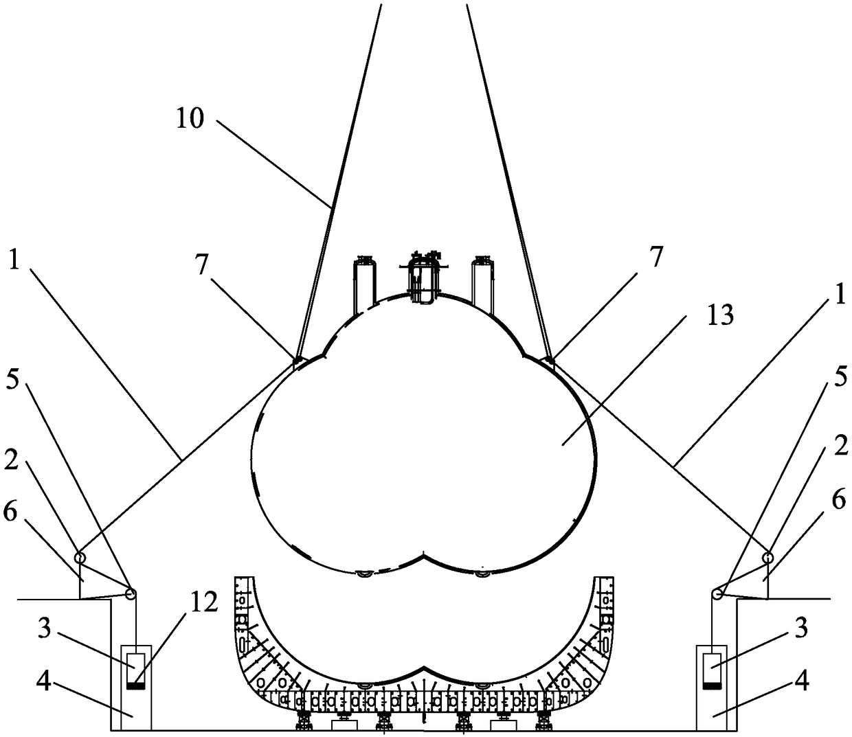 An anti-sway device for lifting of a large-scale liquid tank and a matching method thereof