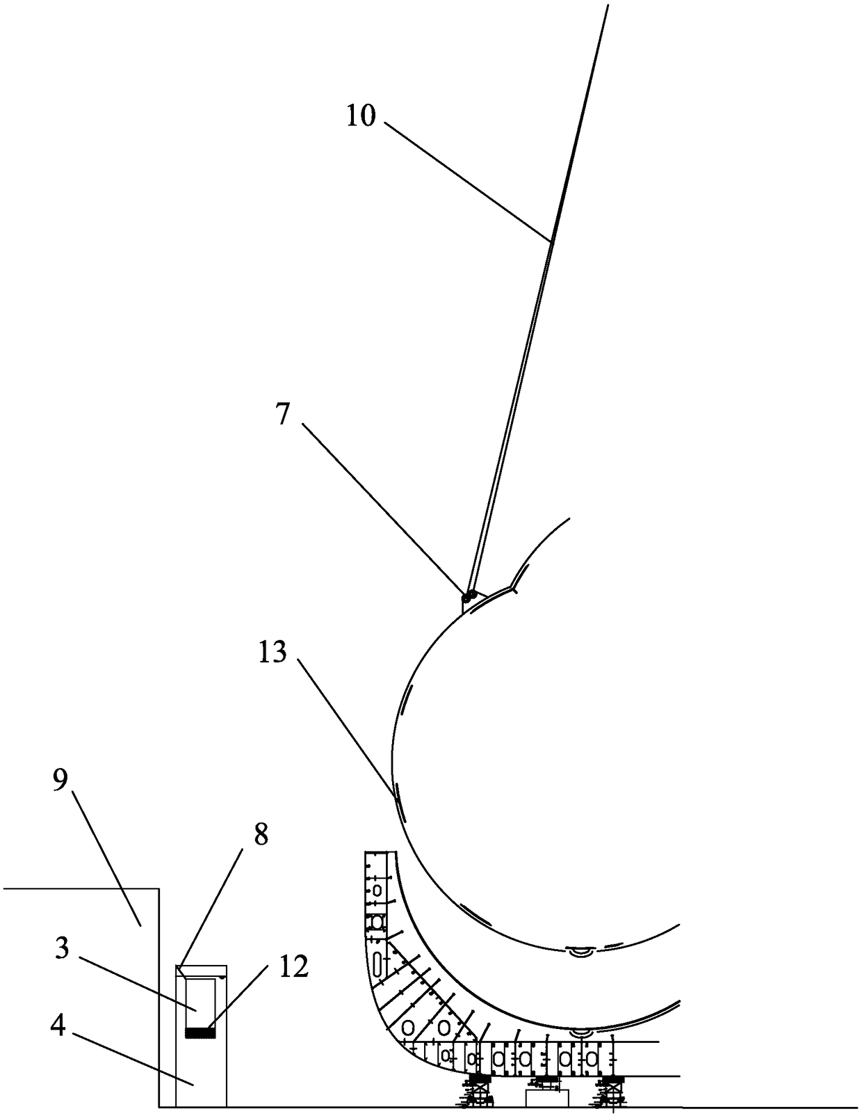 An anti-sway device for lifting of a large-scale liquid tank and a matching method thereof