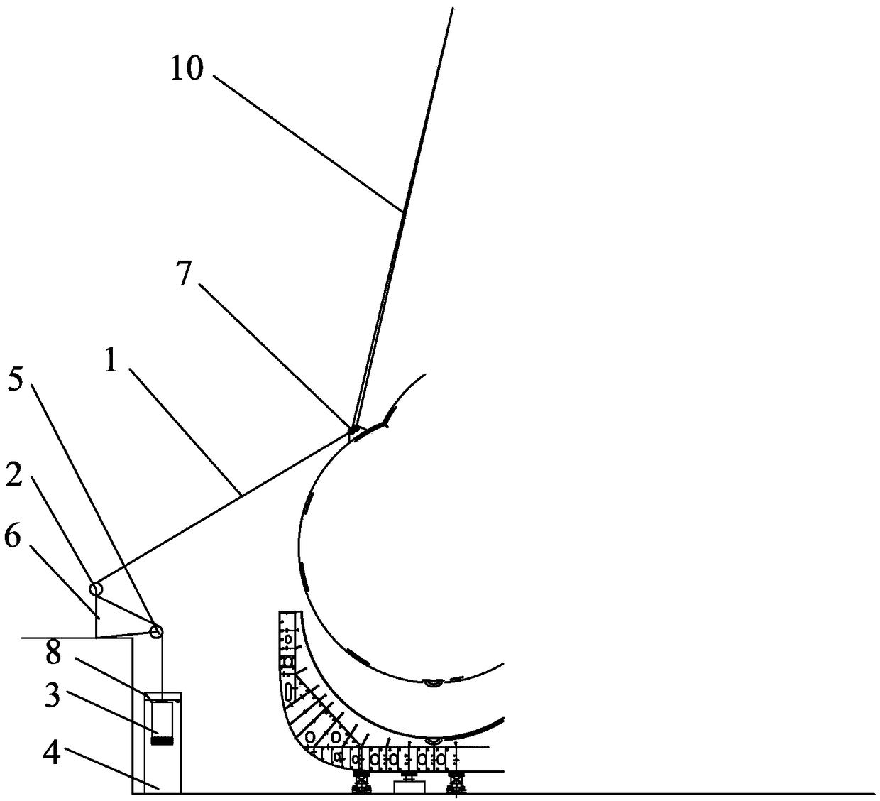 An anti-sway device for lifting of a large-scale liquid tank and a matching method thereof