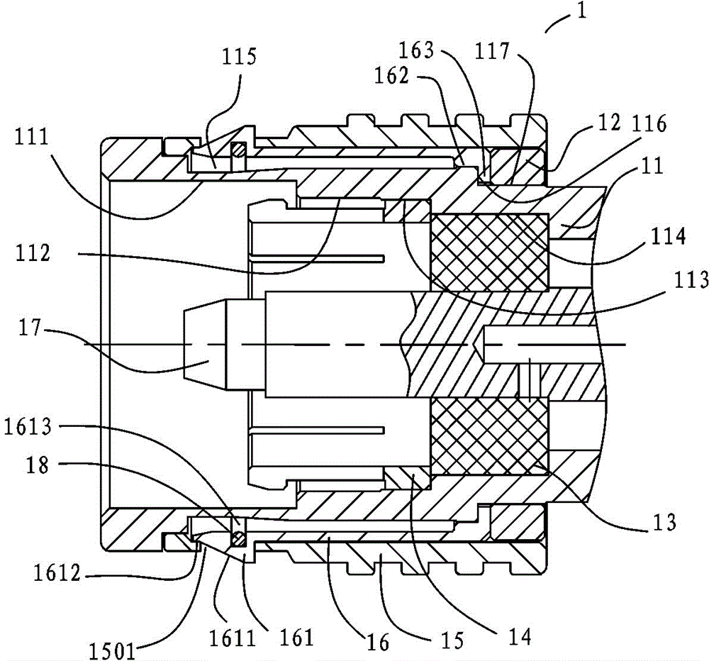 Radio frequency coaxial electric coupler with quick-locking device