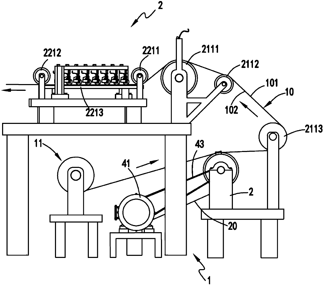 A non-weft continuous processing production line