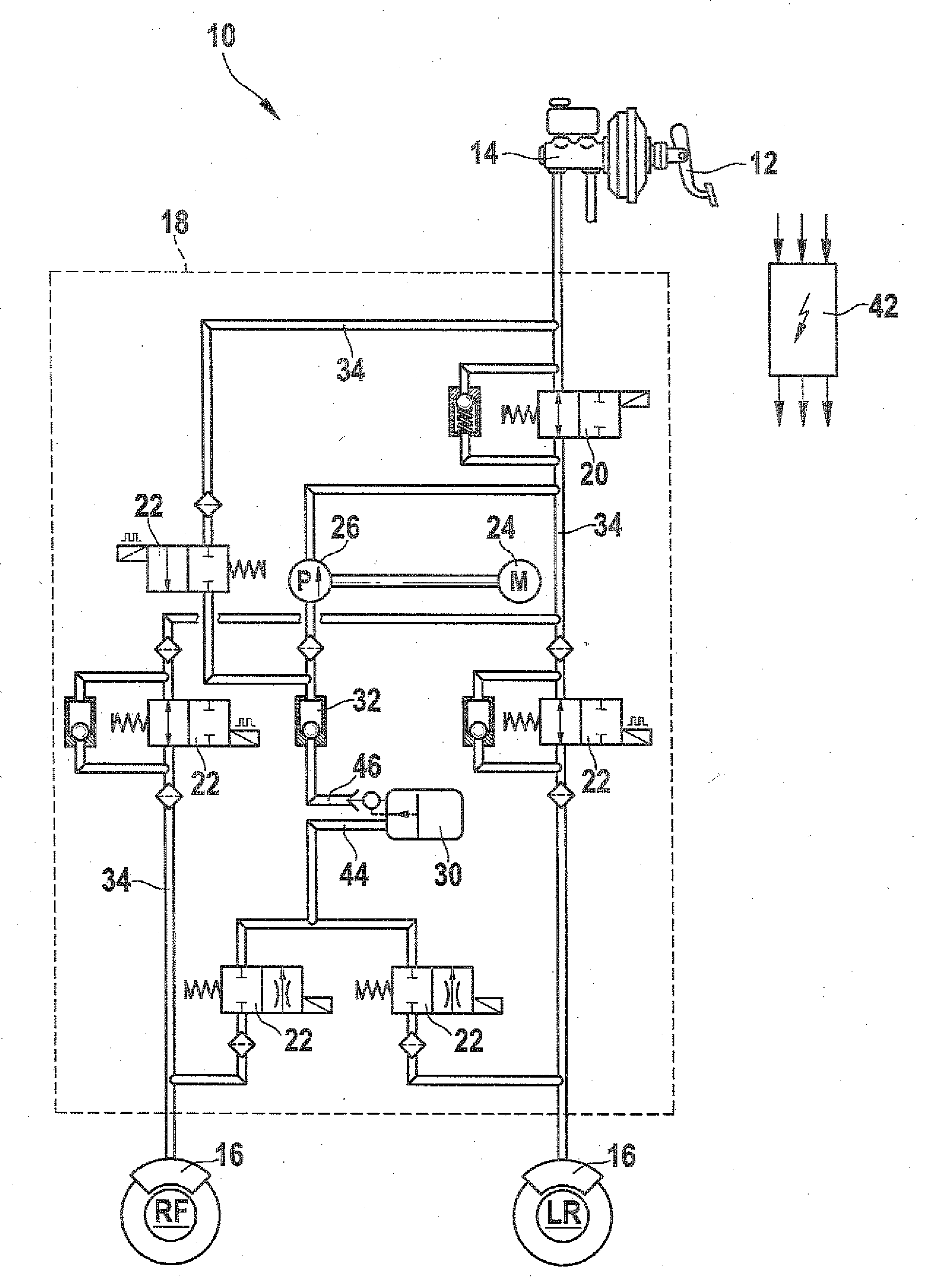 Hydraulic vehicle brake system having a service brake which can be actuated by muscle force and having a device for regulating the wheel slip