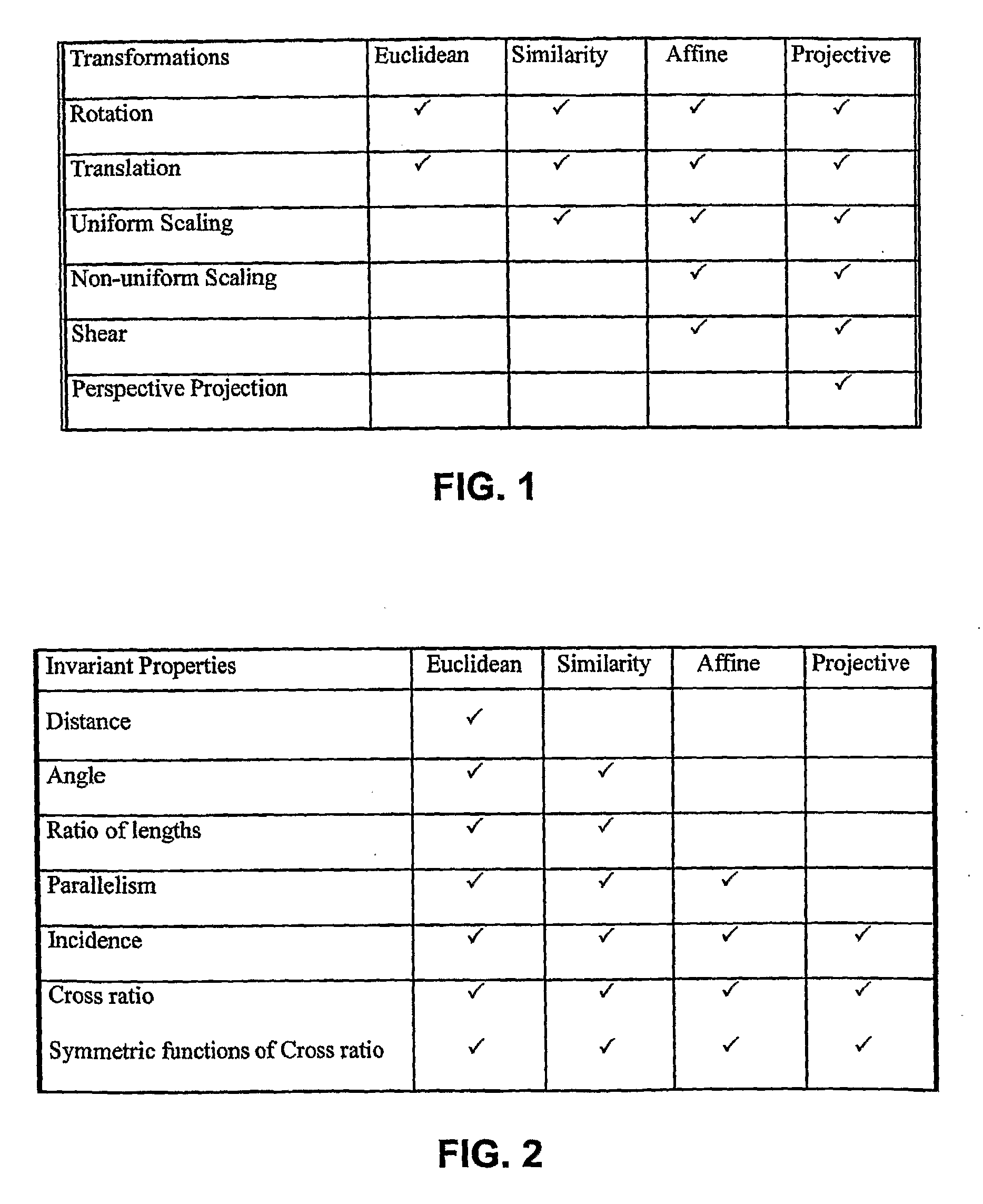 Biometric signatures and identification through the use of projective invariants