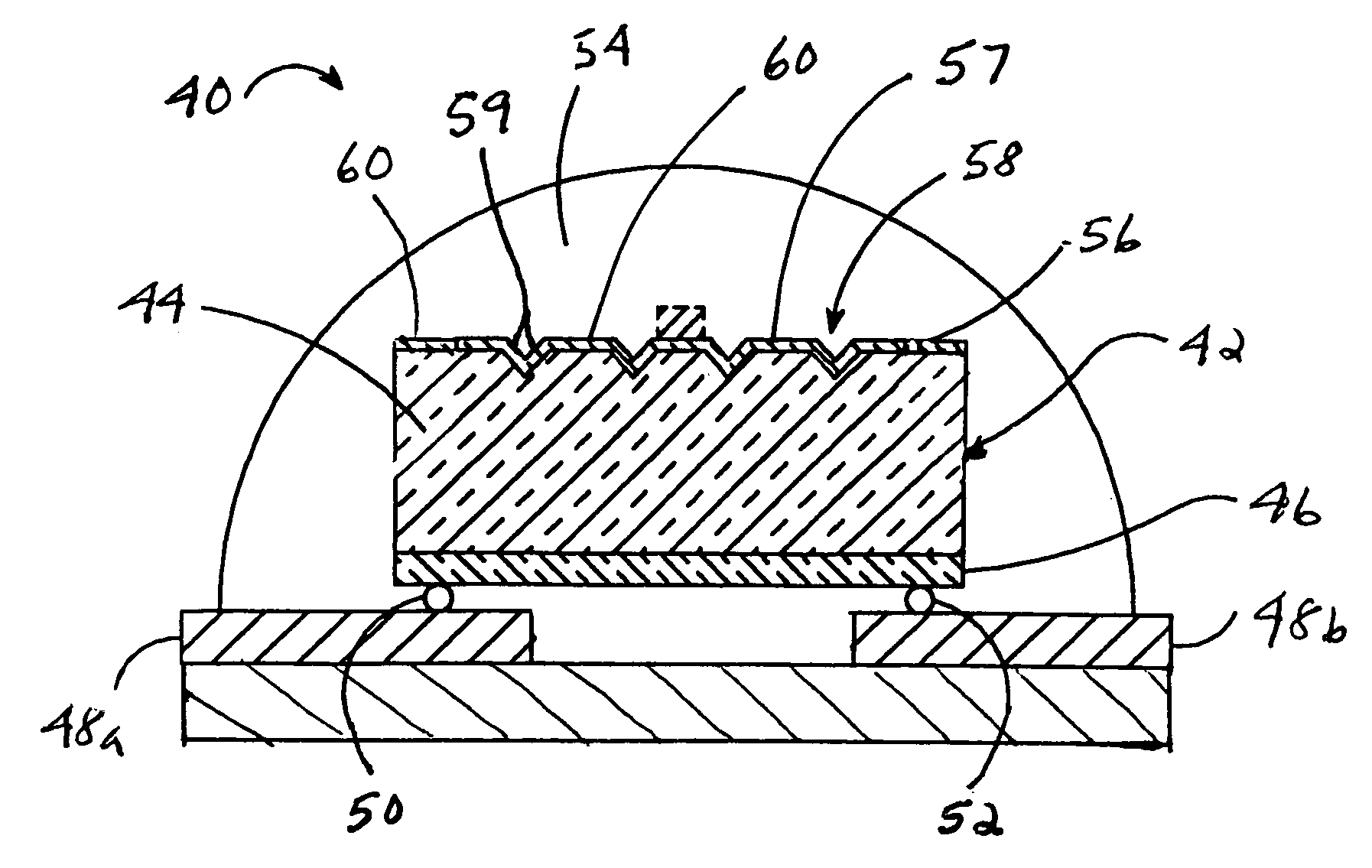 LED with substrate modifications for enhanced light extraction and method of making same