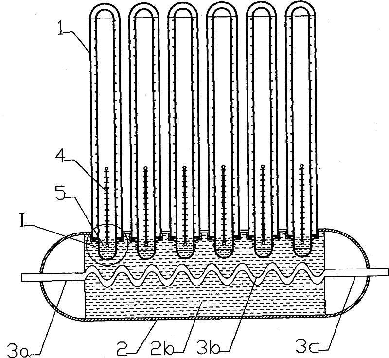 Solar water heater with solar thermal collector pipes mounted above hot water storage tank