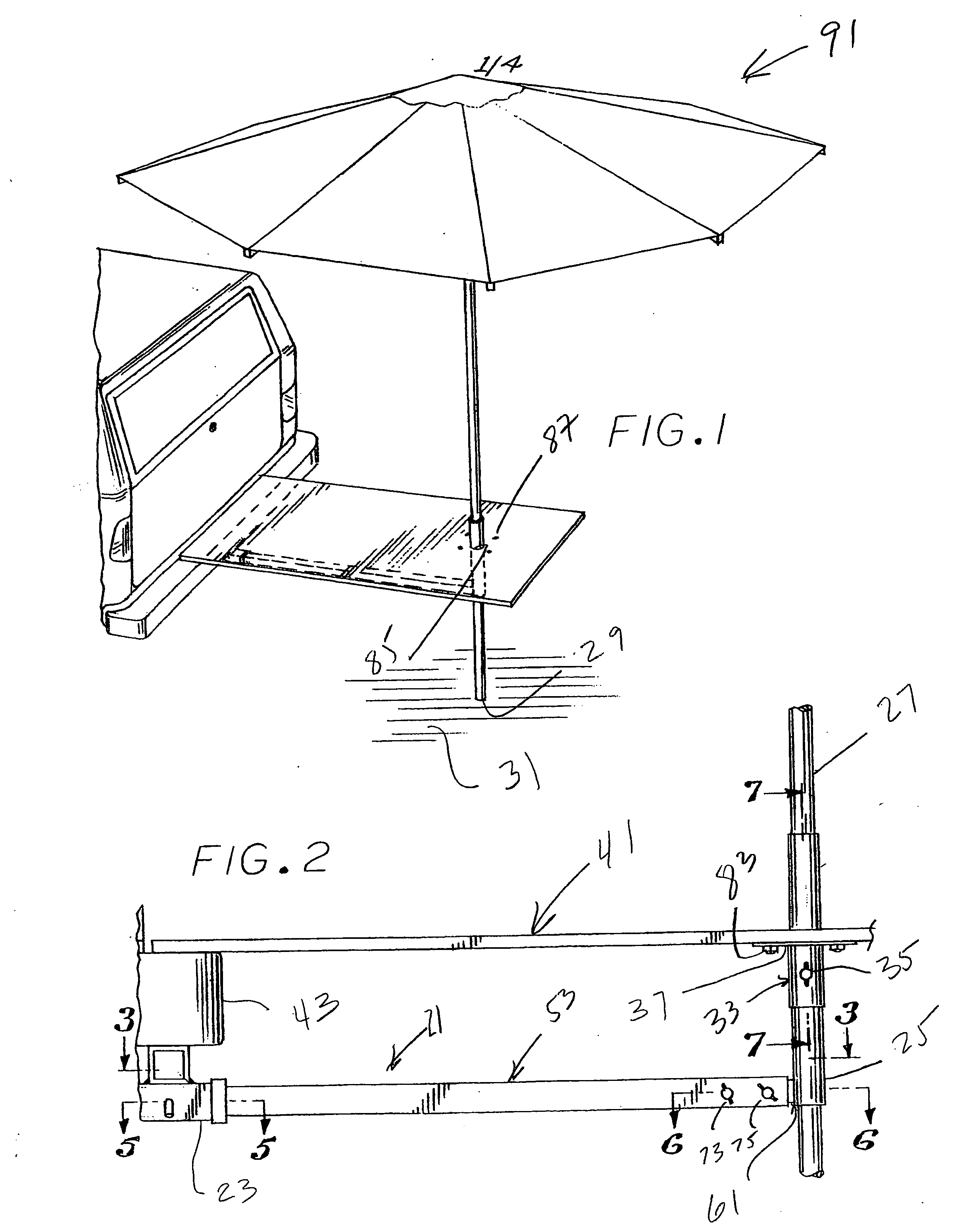 Trailer hitch mounted table and umbrella support apparatus