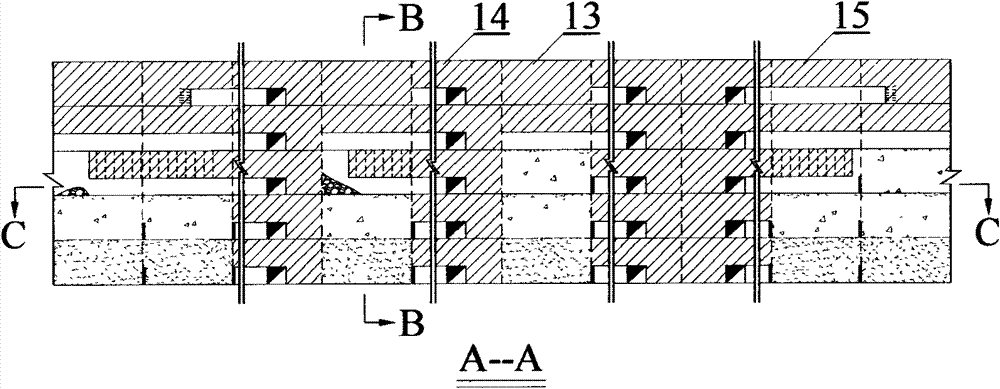 Central outside-vein house pillar type combined crosscut two-end inside-vein continuous segment filling mining method