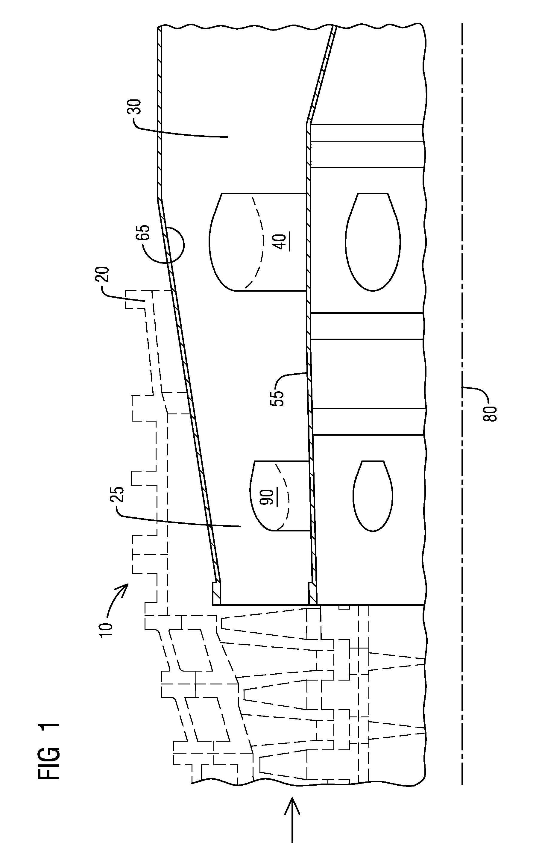 Turbine exhaust cylinder strut strip for shock induced oscillation control