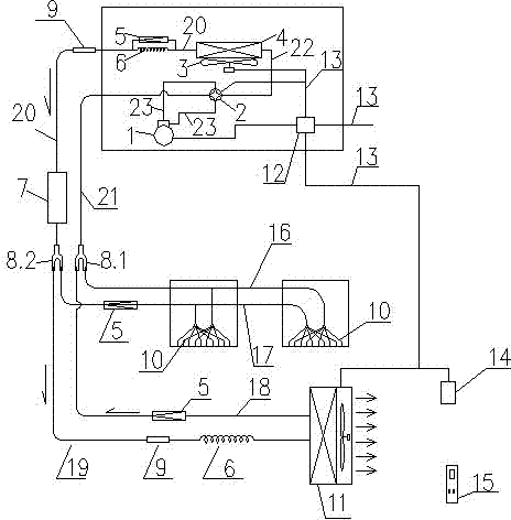 Radiant floor heating fan coil refrigerated wind source heat pump device