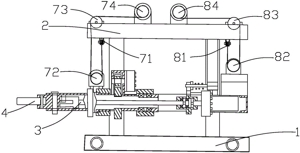 The transmission device that drives the lifting and moving of the tong frame on the forging manipulator