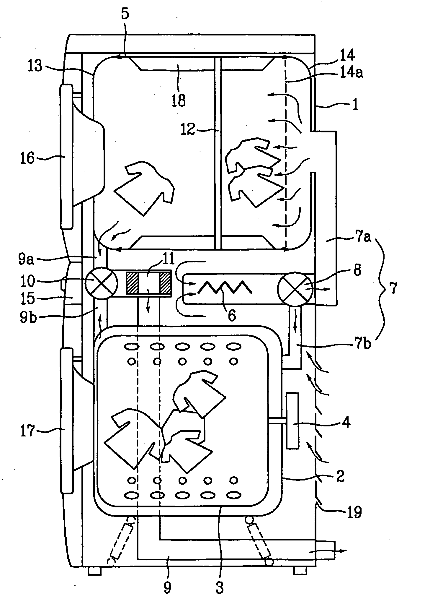 Single body washing machine and dryer device and a method for controlling the same