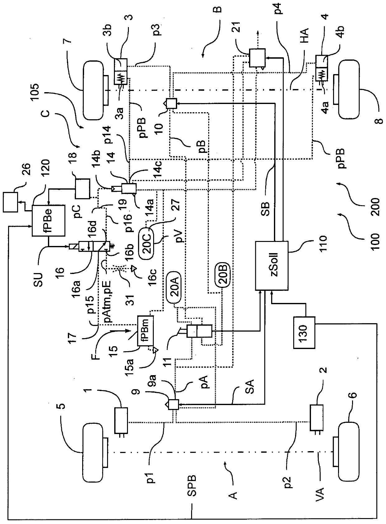 Electronically controllable pneumatic brake system in a utility vehicle and method for electronically controlling a pneumatic brake system in a utility vehicle