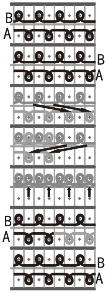 Knitting method of two-needle-plate flat knitting machine jacquard cable weave and knitted fabric