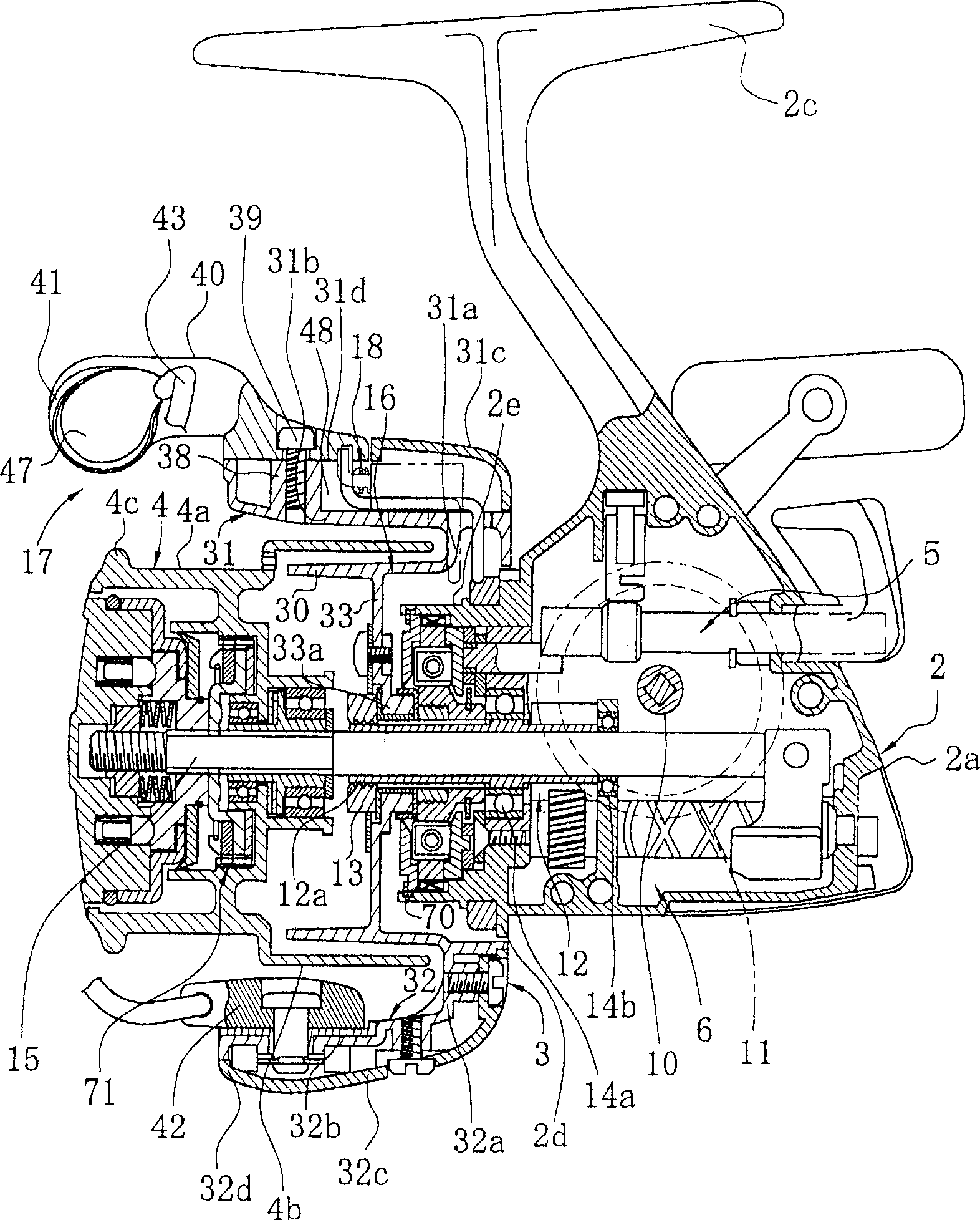 Rotor brake of rotating reel