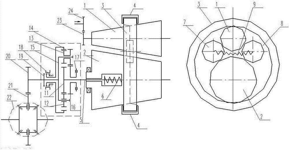 Double-cone-ring type continuously variable transmission