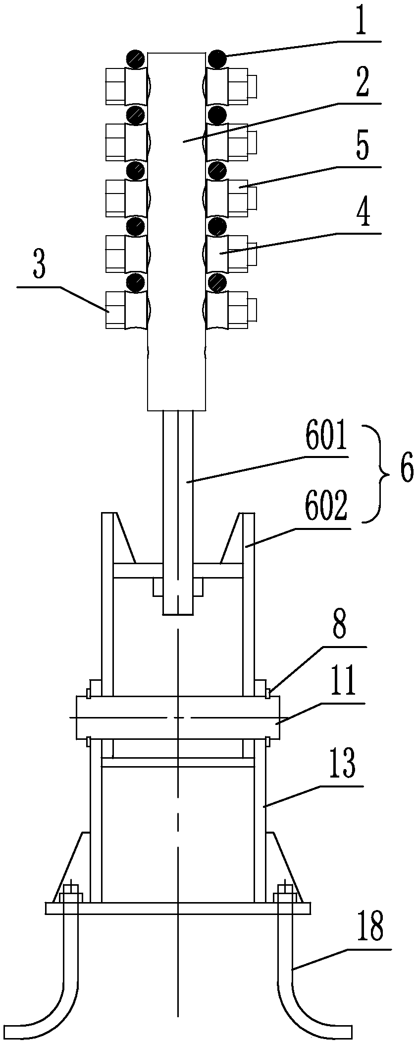 Pre-tensioning method broken-line reinforcement idler wheel bending device shaped like Chinese character ''fei''