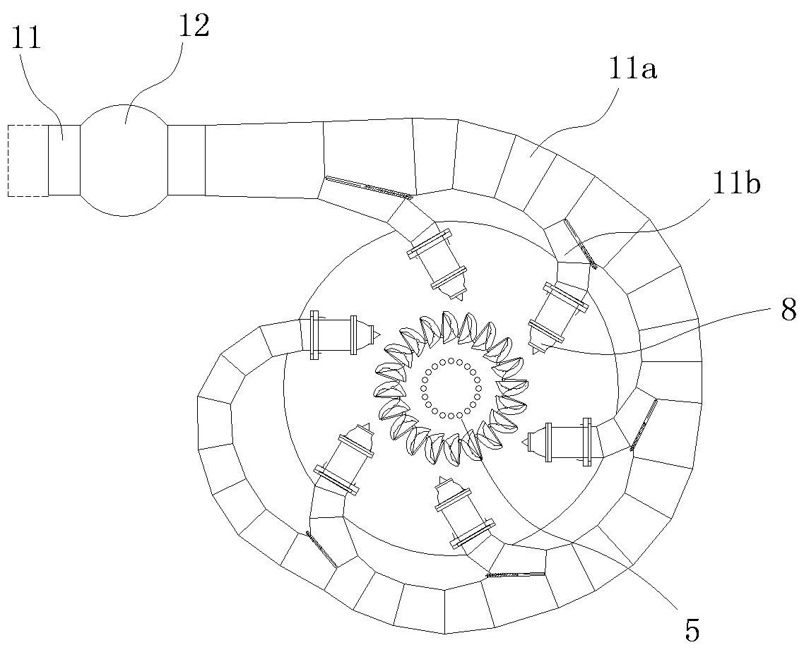 Supercharged water turbine set with multiple rotating wheels