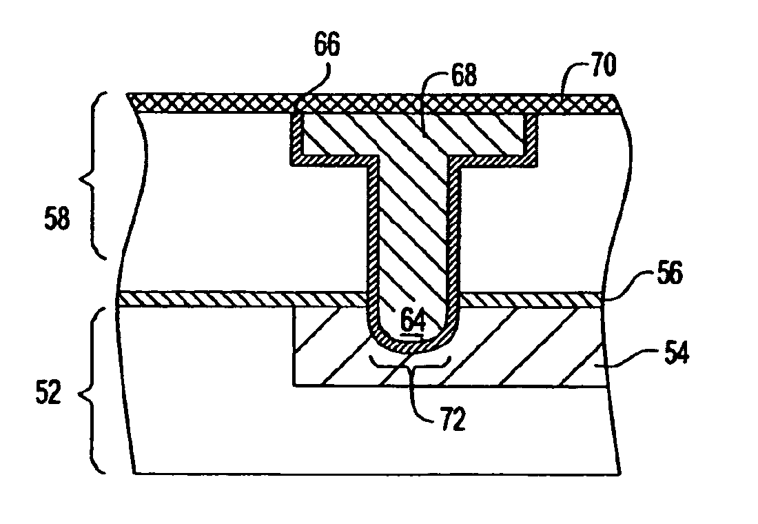 Structure and method of chemically formed anchored metallic vias