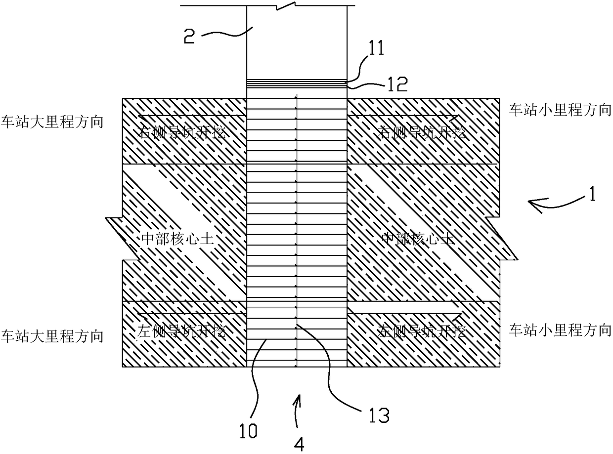 Construction method of excavating outsized-section subway underground excavation station by utilizing main layered adit and auxiliary layered adit