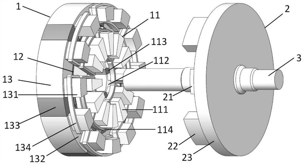 Inner and outer stator axial magnetic field flux switching type hybrid permanent magnet motor