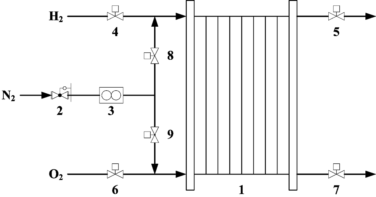 Proton exchange membrane fuel cell stack gas blow by flow amount detection device and method