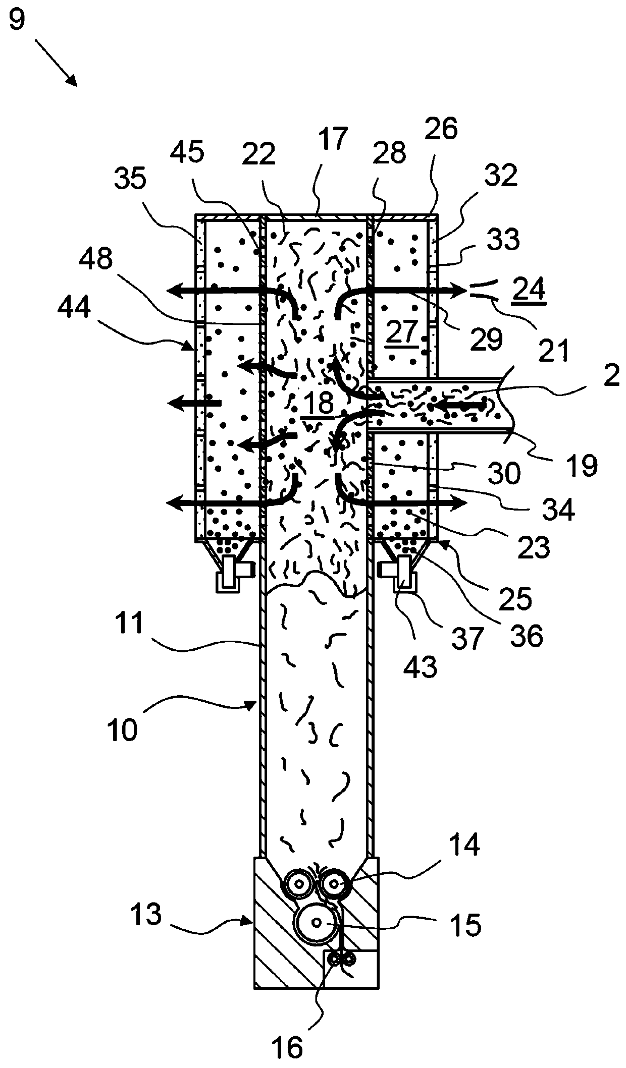 Storage device for fibre material with cleaning unit