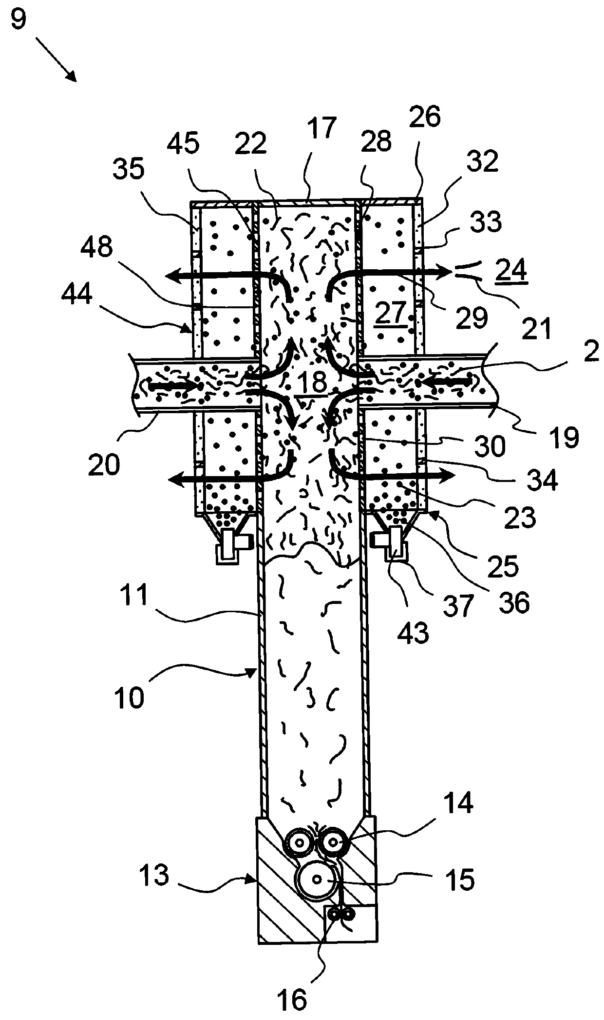 Storage device for fibre material with cleaning unit